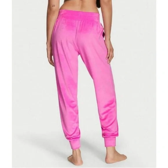 Victoria’s Secret On Pointe Pink Velour High Rise Drawstring Joggers Size Medium - Picture 2 of 14